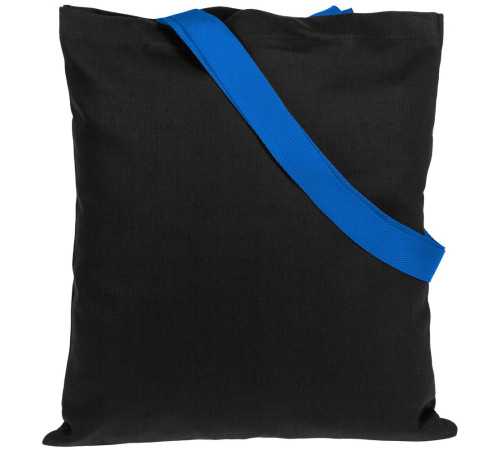 Холщовая сумка BrighTone, черная с ярко-синими ручками
