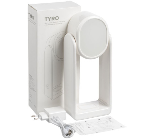 Настольная лампа с зеркалом и беспроводной зарядкой Tyro, белая