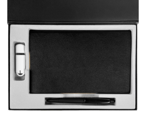 Коробка Silk с ложементом под ежедневник 13x21 см, флешку и ручку, ver. 2, черная