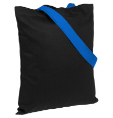 Холщовая сумка BrighTone, черная с ярко-синими ручками