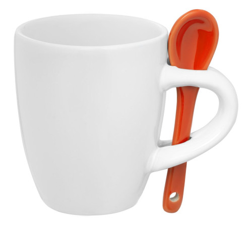 Кофейная кружка Pairy с ложкой, белая с оранжевой