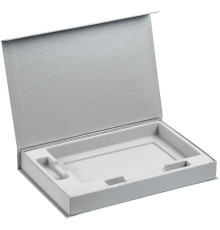 Коробка Silk с ложементом под ежедневник 13x21 см, флешку и ручку, ver. 2, серая