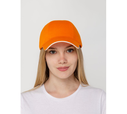 Бейсболка Canopy, оранжевая с белым кантом