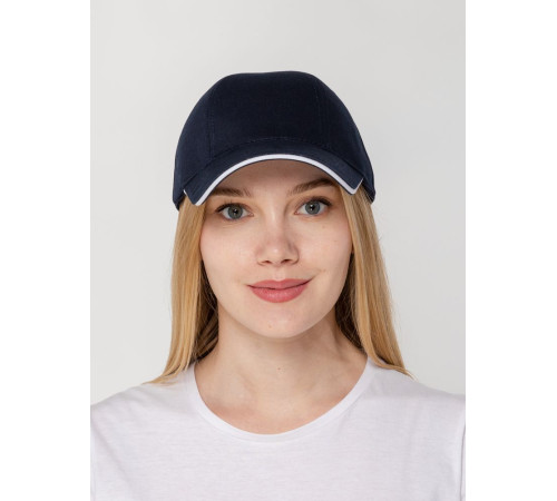 Бейсболка Canopy, темно-синяя с белым кантом