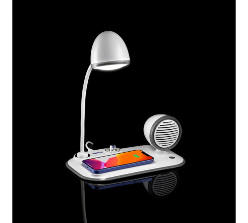 Лампа с колонкой и беспроводной зарядкой Flashback, белая