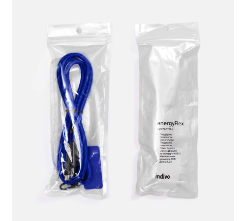 Кабель-ланьярд energyFlex Power Delivery 60 Вт, темно-синий