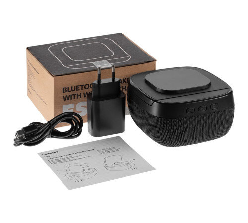 Колонка с беспроводной зарядкой Esca и подсветкой логотипа, черная