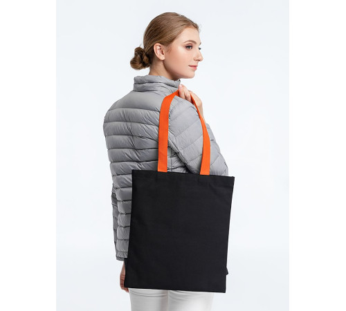 Холщовая сумка BrighTone, черная с оранжевыми ручками