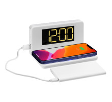 Часы настольные с беспроводным зарядным устройством Pitstop, белые