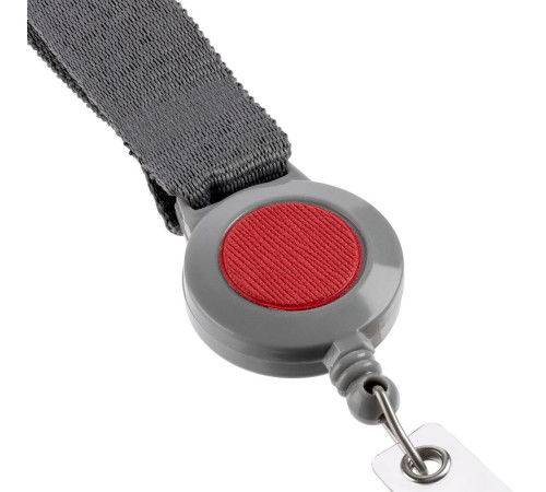 Лента для бейджа с ретрактором Devon, серая с красным