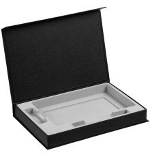 Коробка Silk с ложементом под ежедневник 13x21 см, флешку и ручку, ver. 2, черная