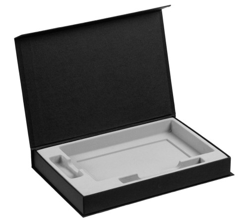 Коробка Silk с ложементом под ежедневник 13x21 см, флешку и ручку, ver. 2, черная