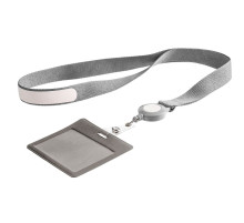 Чехол для карточки с лентой и ретрактором Devon, серый с белым