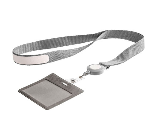 Чехол для карточки с лентой и ретрактором Devon, серый с белым