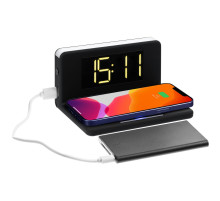 Часы настольные с беспроводным зарядным устройством Pitstop, черные