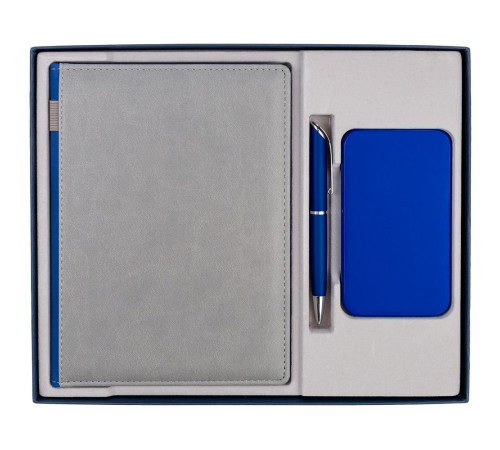 Коробка Overlap под ежедневник, аккумулятор и ручку, ver.2, синяя