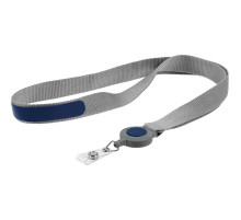 Лента для бейджа с ретрактором Devon, серая с синим