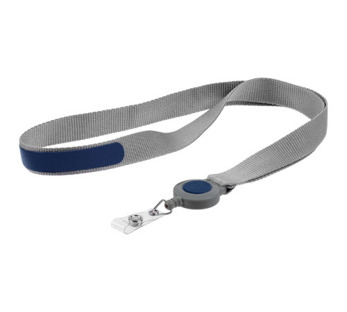 Лента для бейджа с ретрактором Devon, серая с синим