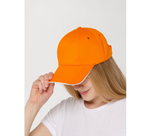 Бейсболка Canopy, оранжевая с белым кантом