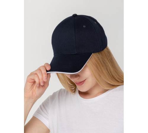 Бейсболка Canopy, темно-синяя с белым кантом