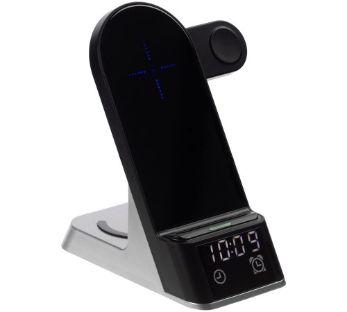 Зарядная станция с часами E-Store для смартфона, часов и наушников, черная