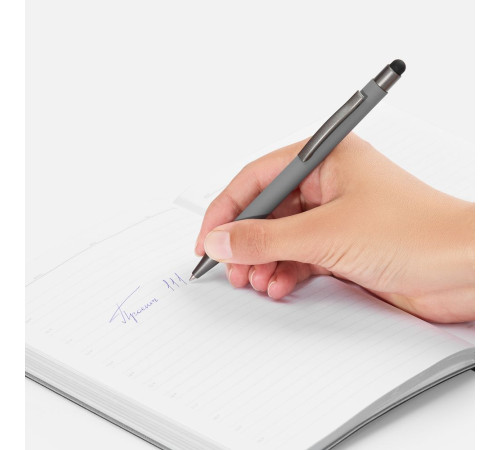 Ручка шариковая Atento Soft Touch со стилусом, серая