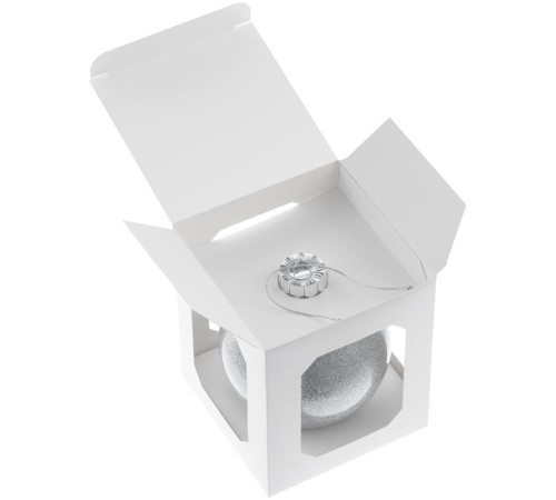 Елочный шар Finery Shine, 10 см, глянцевый серебристый с глиттером