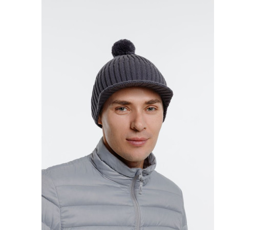 Вязаная шапка с козырьком Peaky, серая (антрацит)