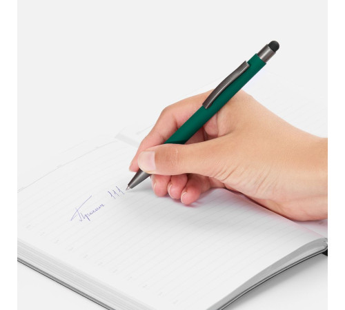 Ручка шариковая Atento Soft Touch со стилусом, зеленая