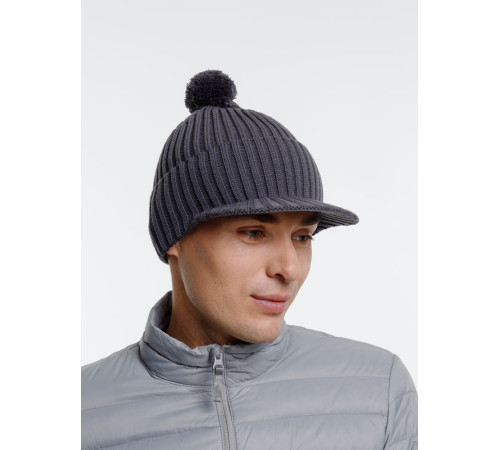 Вязаная шапка с козырьком Peaky, серая (антрацит)