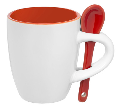 Кофейная кружка Pairy с ложкой, оранжевая с красной