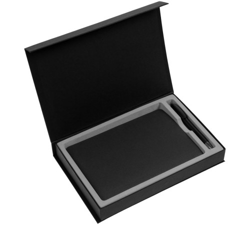Коробка Silk с ложементом под ежедневник 15х21 см и ручку, ver.2, черная
