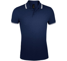 Рубашка поло мужская Pasadena Men 200 с контрастной отделкой, темно-синяя с белым