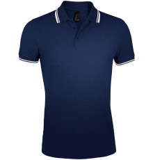 Рубашка поло мужская Pasadena Men 200 с контрастной отделкой, темно-синяя с белым