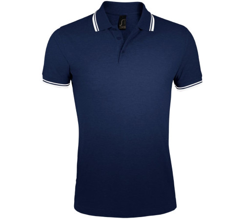Рубашка поло мужская Pasadena Men 200 с контрастной отделкой, темно-синяя с белым