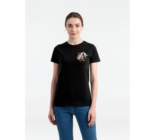 Футболка женская «Цветочная азбука: А», черная