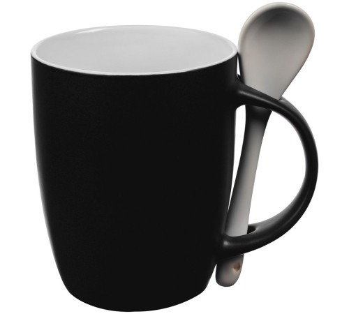 Кружка с ложкой Cheer Up, ver.2, черная