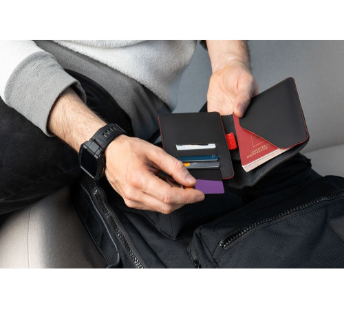 Автобумажник Arrival, черный с красным