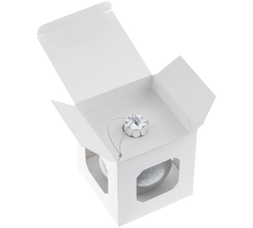 Елочный шар Finery Shine, 8 см, глянцевый серебристый с глиттером