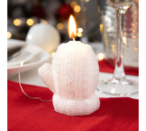 Свеча Kniteam, варежка, белая