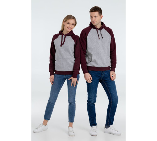 Толстовка унисекс Seattle, серый меланж с бордовым