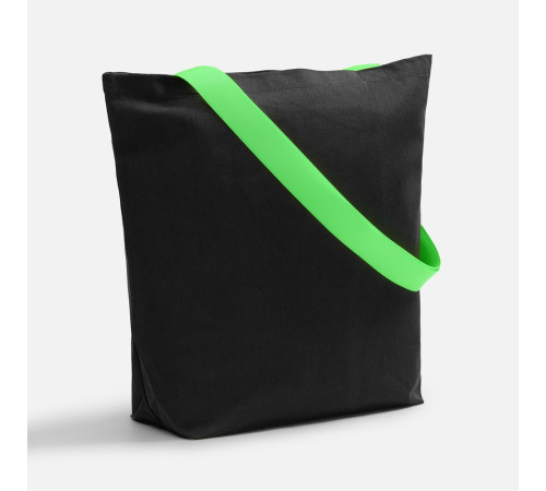 Шопер B5, черный с широкими зелеными ручками