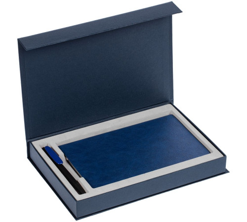 Коробка Silk с ложементом под ежедневник и ручку, ver. 2, темно-синяя