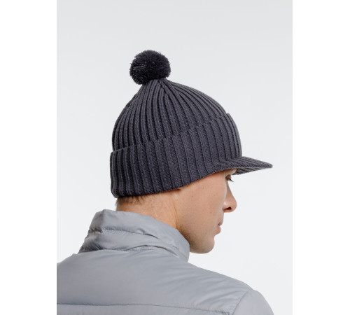 Вязаная шапка с козырьком Peaky, серая (антрацит)