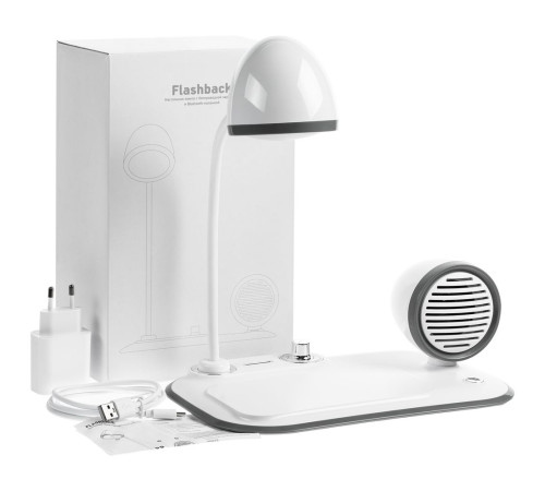 Лампа с колонкой и беспроводной зарядкой Flashback, белая