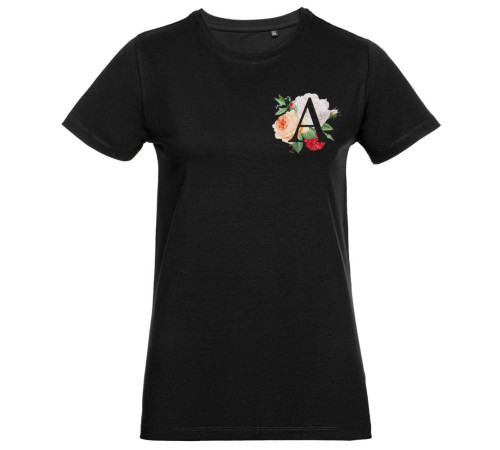 Футболка женская «Цветочная азбука: А», черная