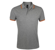 Рубашка поло мужская Pasadena Men 200 с контрастной отделкой, серый меланж с оранжевым