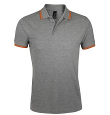 Рубашка поло мужская Pasadena Men 200 с контрастной отделкой, серый меланж с оранжевым