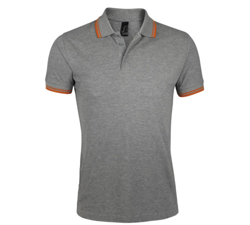 Рубашка поло мужская Pasadena Men 200 с контрастной отделкой, серый меланж с оранжевым