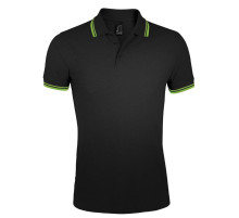 Рубашка поло мужская Pasadena Men 200 с контрастной отделкой, черная с зеленым